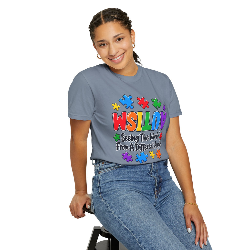 Autism Awareness T-Shirt — "Seeing the World From a Different Angle" Puzzle Design