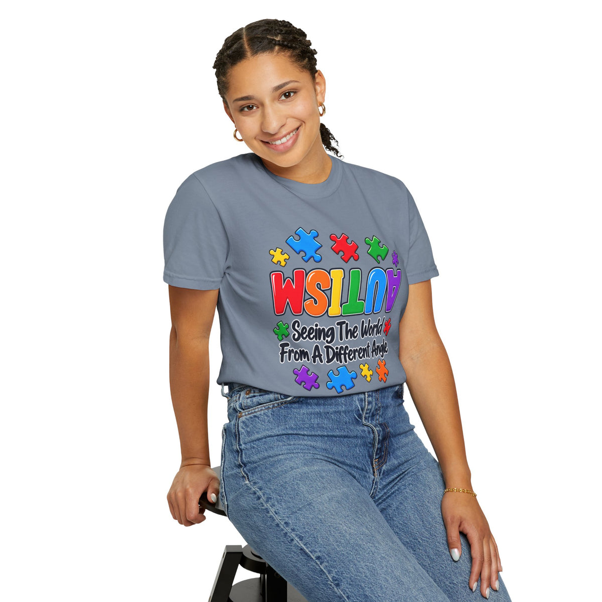 Autism Awareness T-Shirt — "Seeing the World From a Different Angle" Puzzle Design