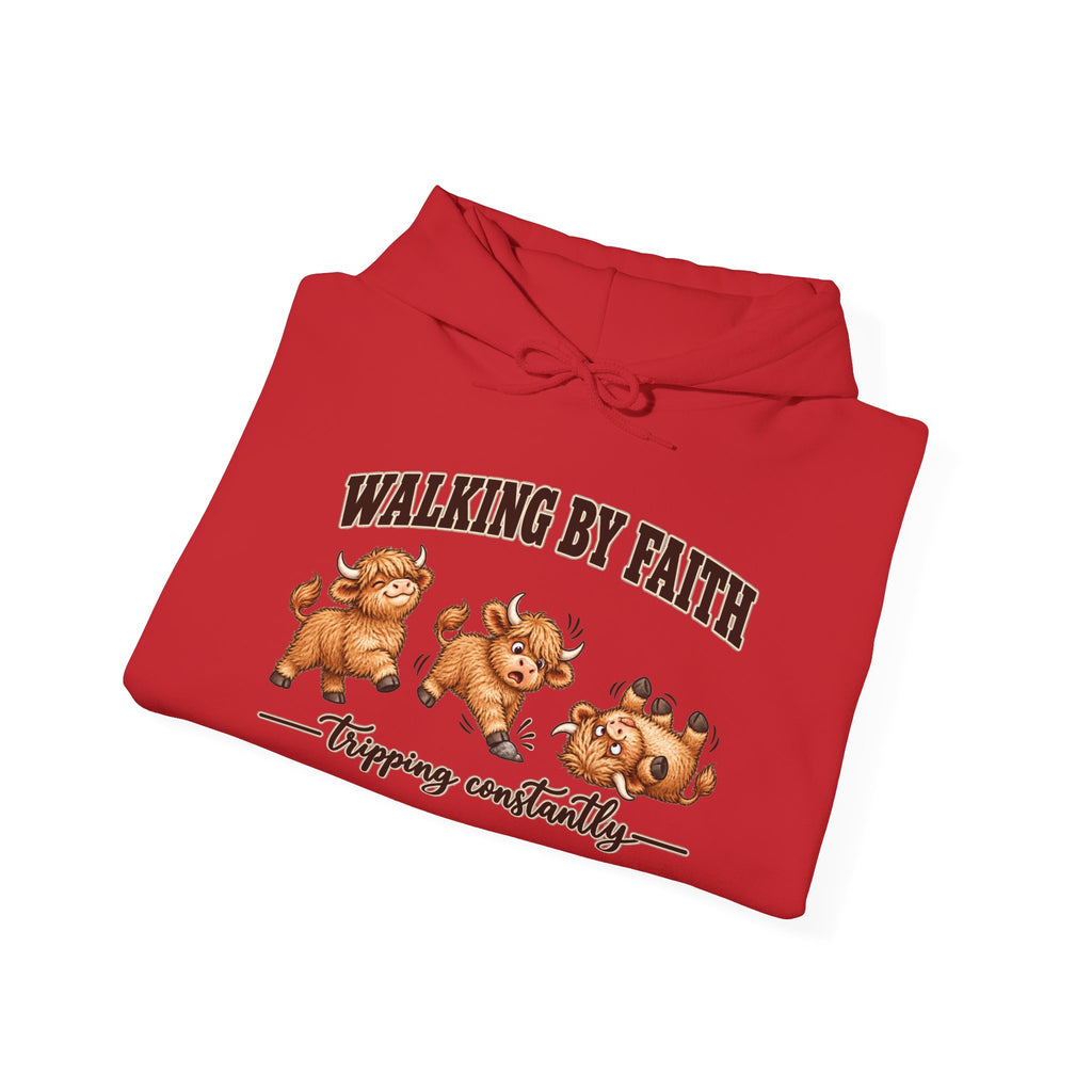 Walking by Faith Christian Highland Cow Hoodie