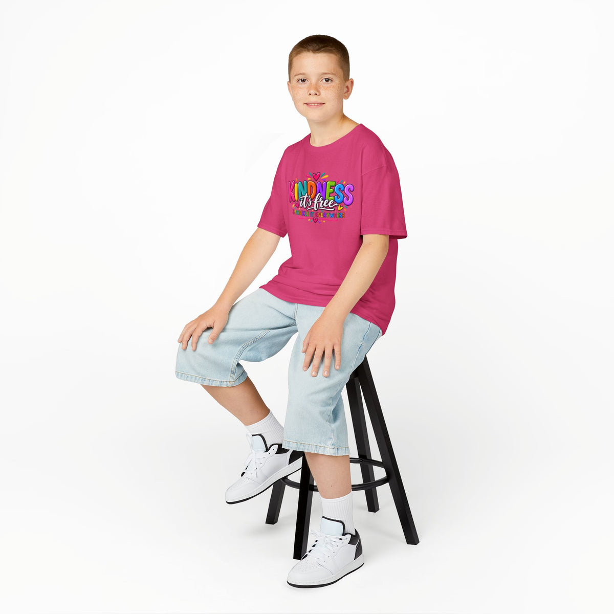 Kids Tee — "Kindness Is Free" Colorful Rainbow Graphic