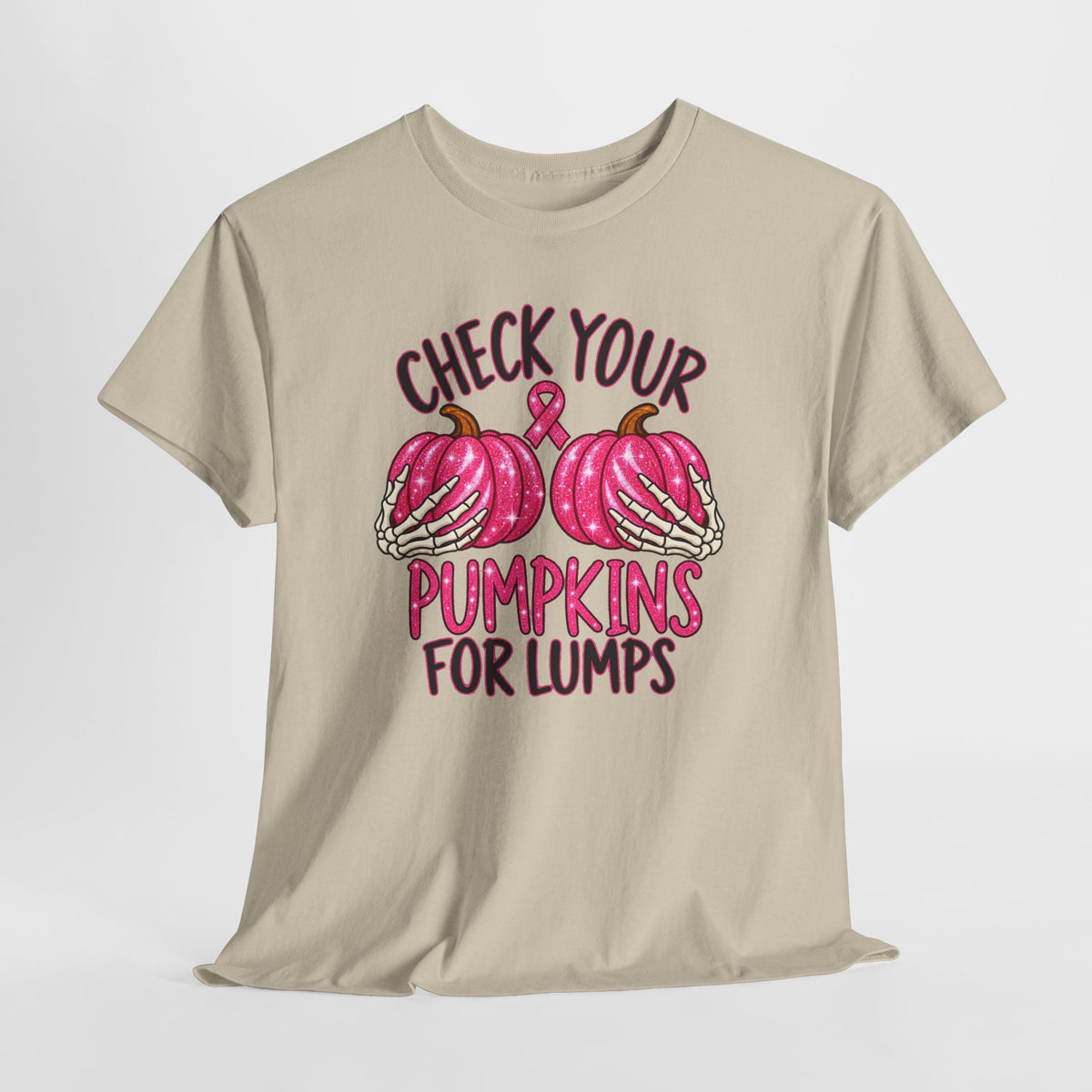 Breast Cancer Awareness T-Shirt — "Check Your Pumpkins for Lumps" Pink Ribbon Tee