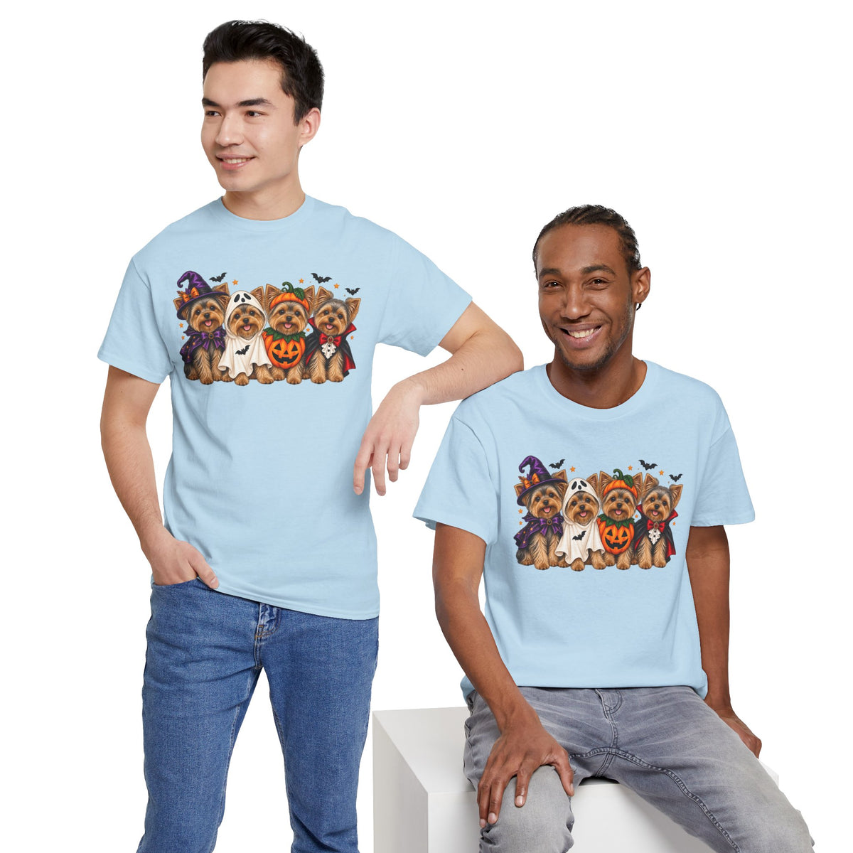 Halloween Yorkie T-Shirt — Cute Yorkies in Costumes (Pumpkin, Ghost, Witch, Vampire)