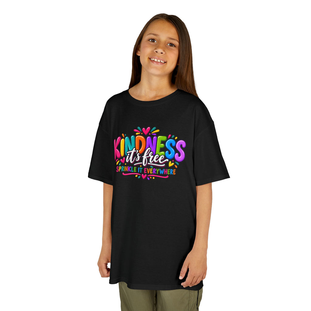 Kids Tee — "Kindness Is Free" Colorful Rainbow Graphic