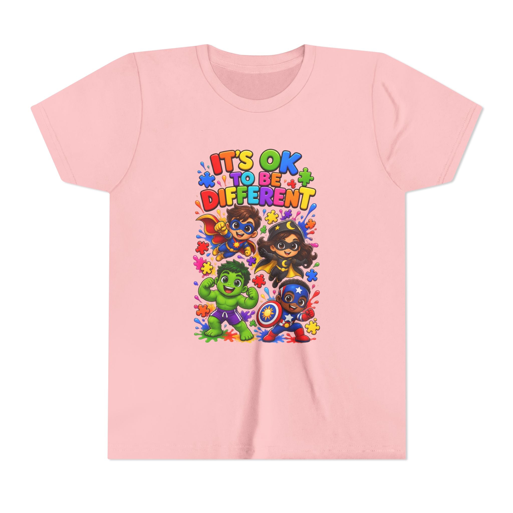 Kids T-Shirt — "It's OK to Be Different" Colorful Superhero Diversity Tee