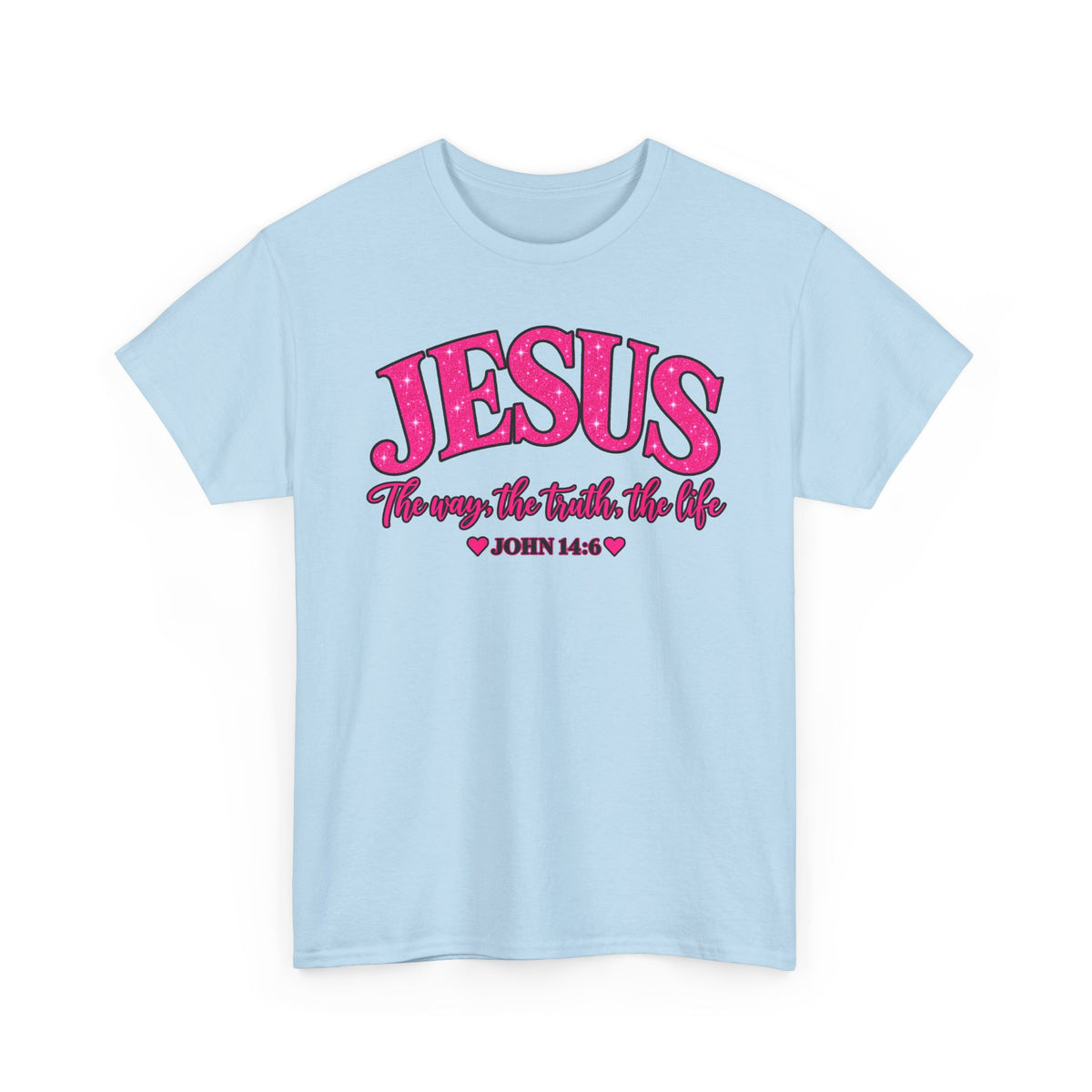 Christian T-Shirt — "JESUS The way, the truth, the life" (John 14:6) Pink Vintage Script