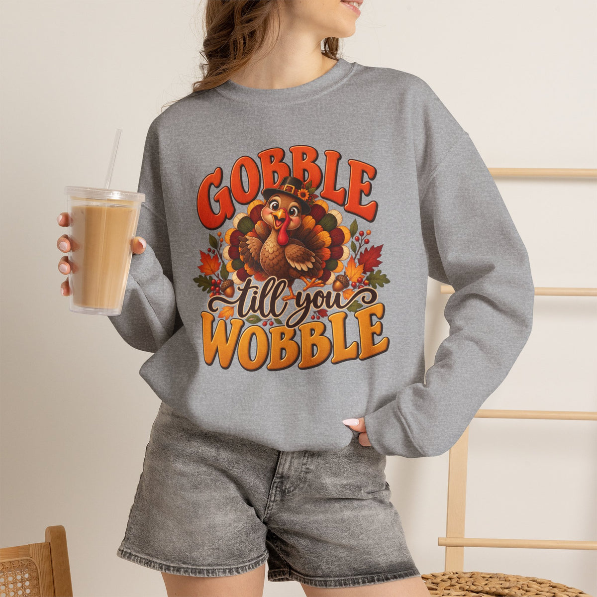Thanksgiving Turkey 'Gobble Till You Wobble' Crewneck Sweatshirt