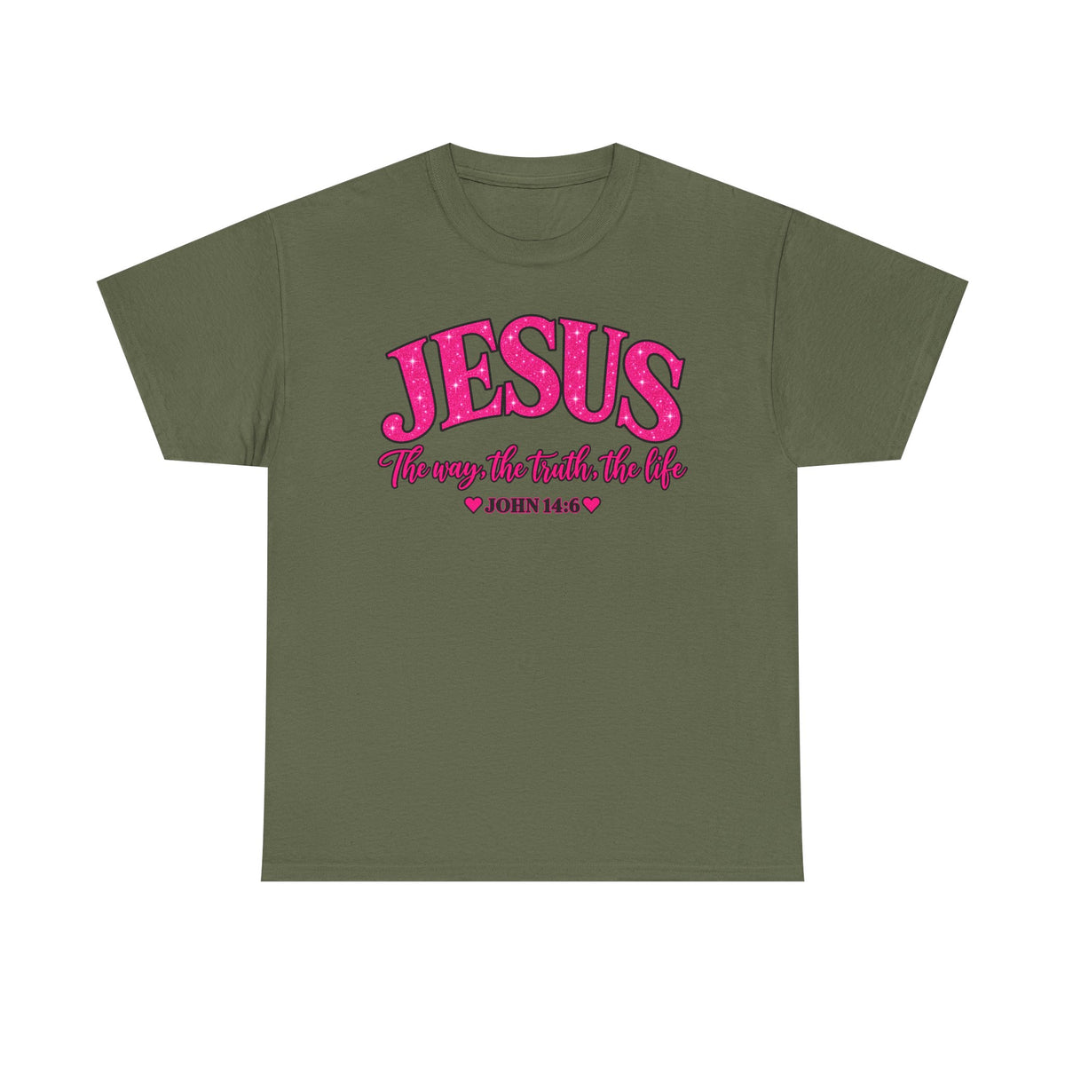 Christian T-Shirt — "JESUS The way, the truth, the life" (John 14:6) Pink Vintage Script
