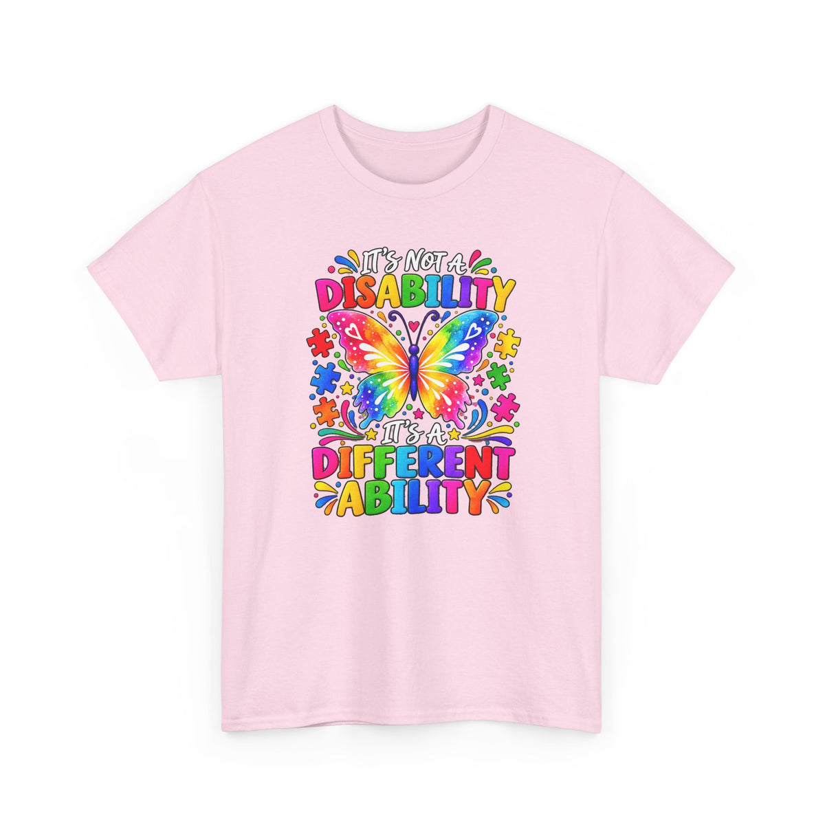 T-Shirt — "It's Not a Disability, It's a Different Ability" Rainbow Butterfly Awareness Tee
