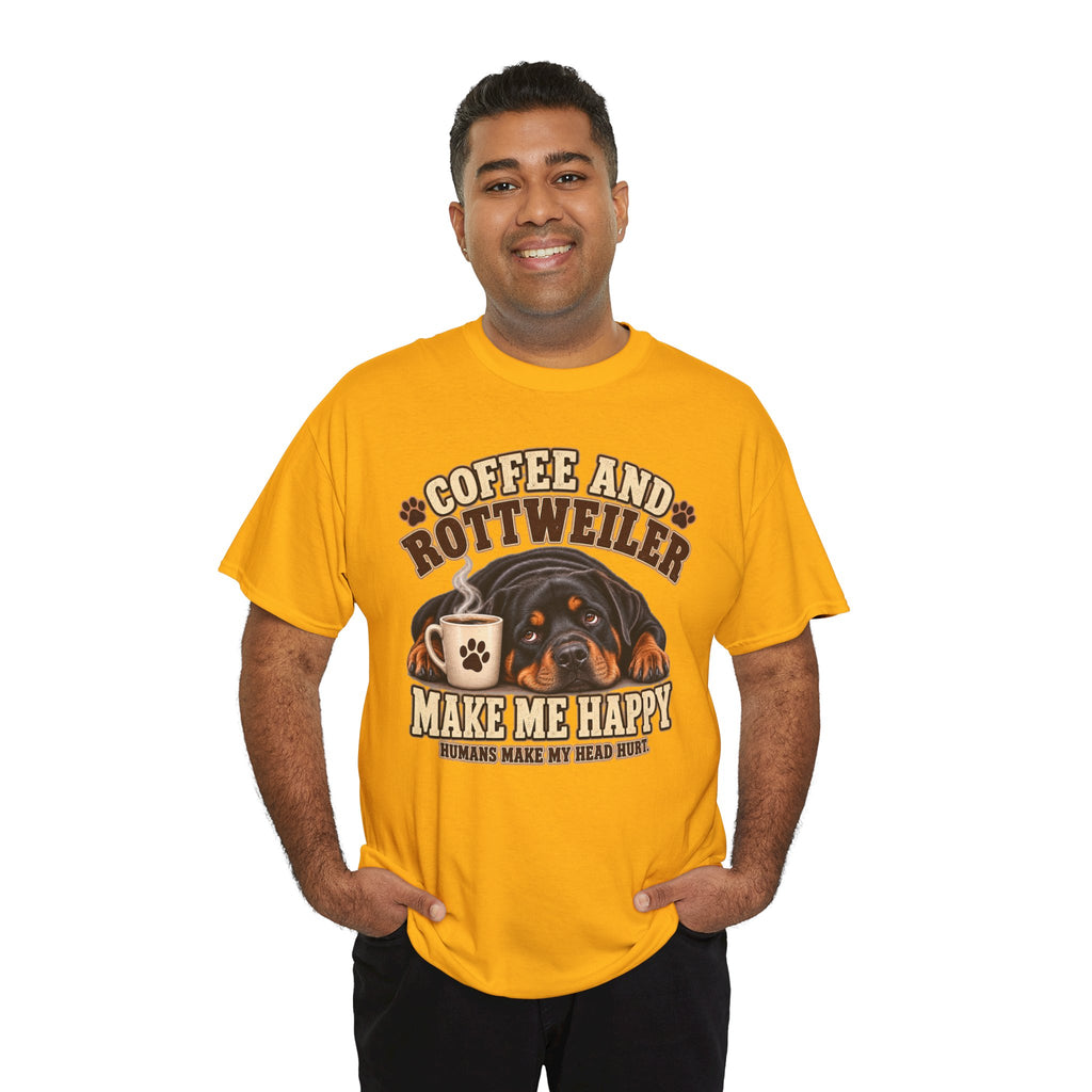 Coffee and Rottweiler Tee — "Coffee and Rottweiler Make Me Happy" Dog Lover Shirt
