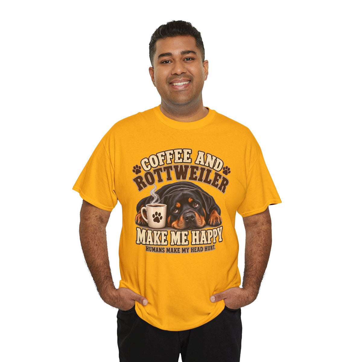 Coffee and Rottweiler Tee — "Coffee and Rottweiler Make Me Happy" Dog Lover Shirt