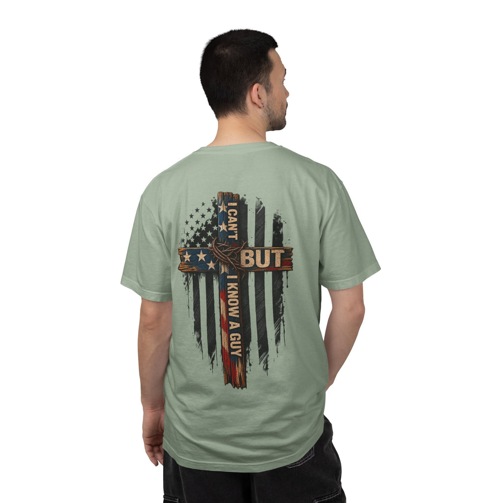 T-Shirt — 'I Can't But I Know A Guy' American Flag Cross Graphic