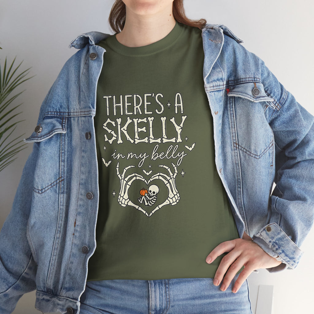 Skeleton Heart T‑Shirt — "There's a Skelly in My Belly" Cute Halloween Tee