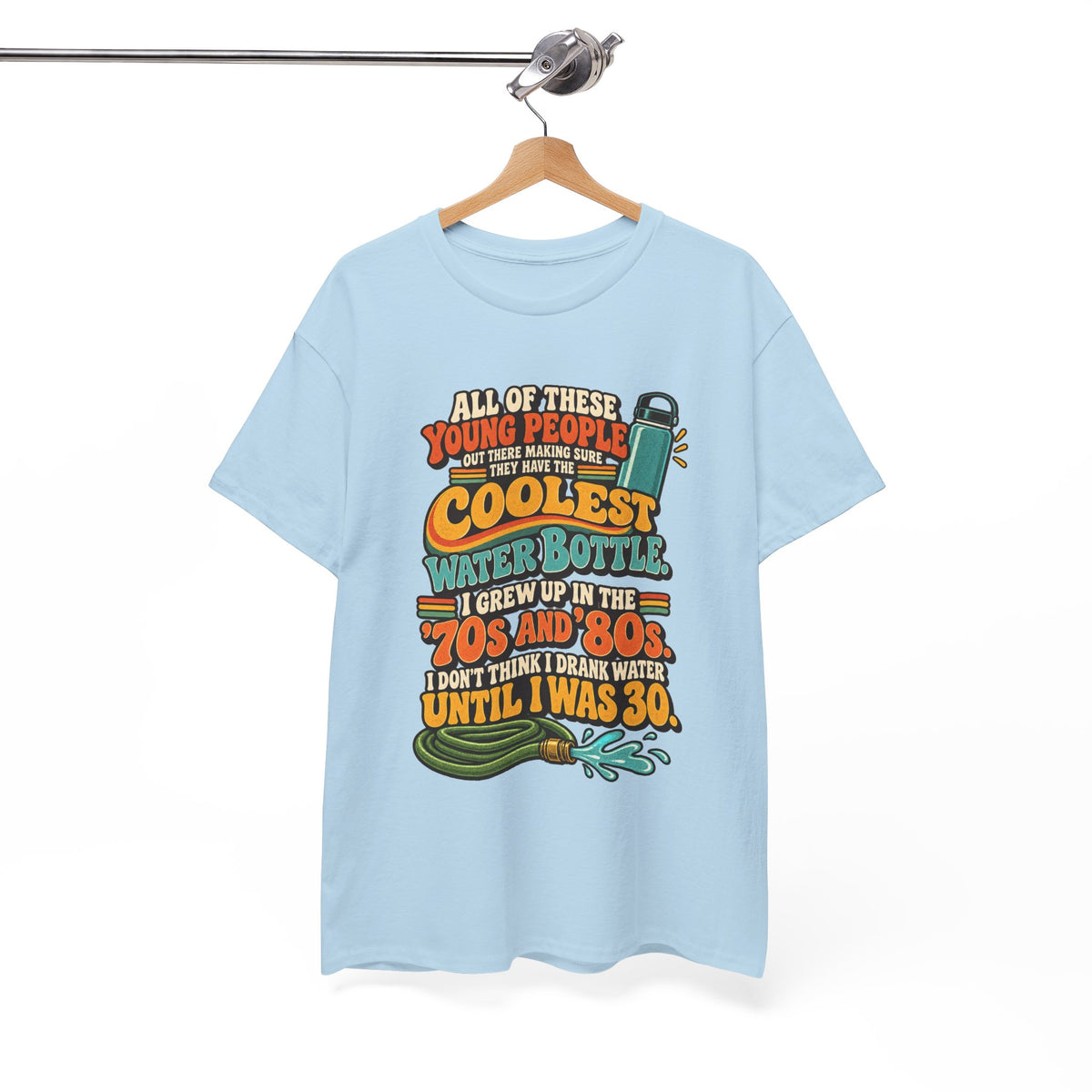 Retro 70s-80s Funny Water Bottle Tee — "Coolest Water Bottle" Graphic T-Shirt