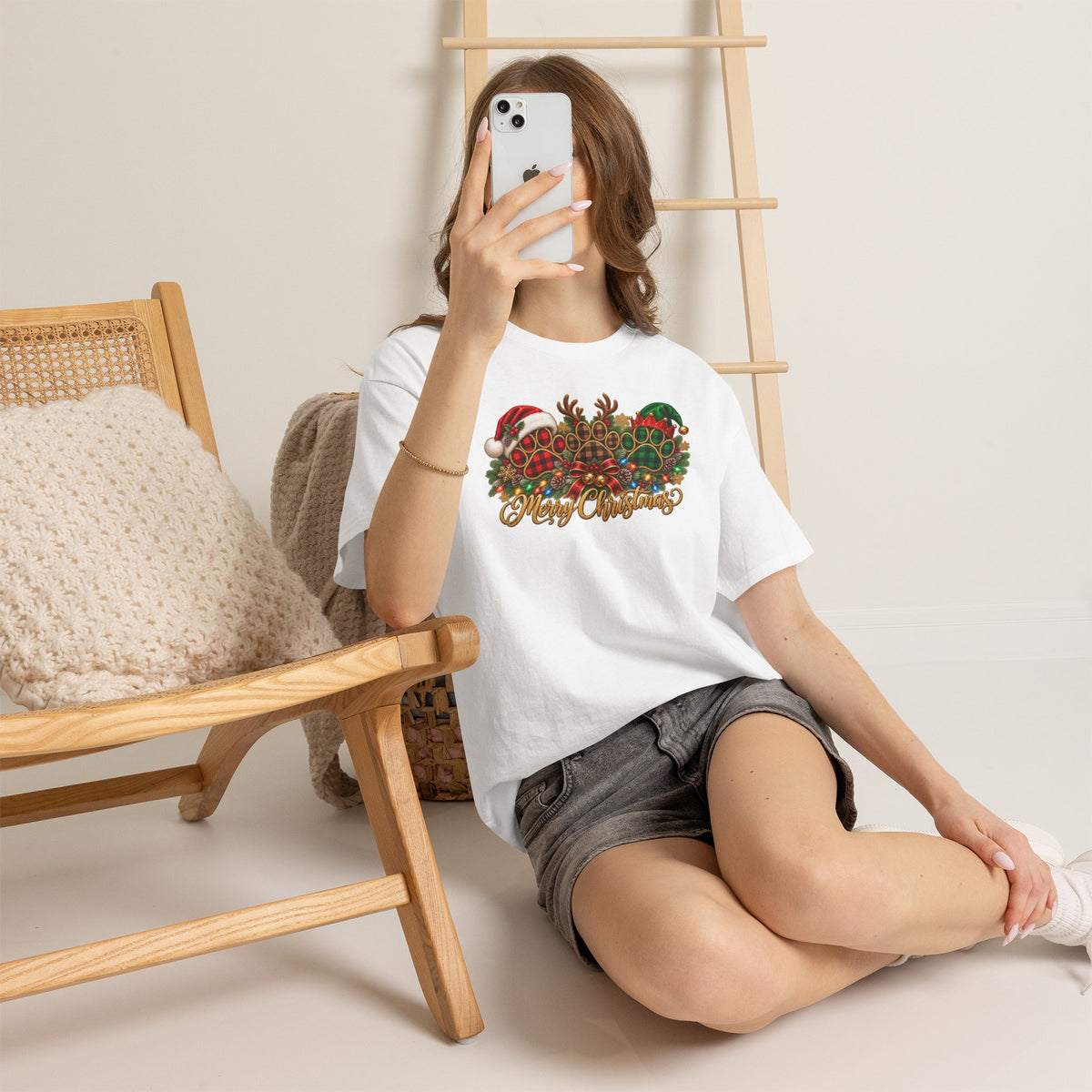 Merry Christmas Paw Prints Holiday Graphic Tee
