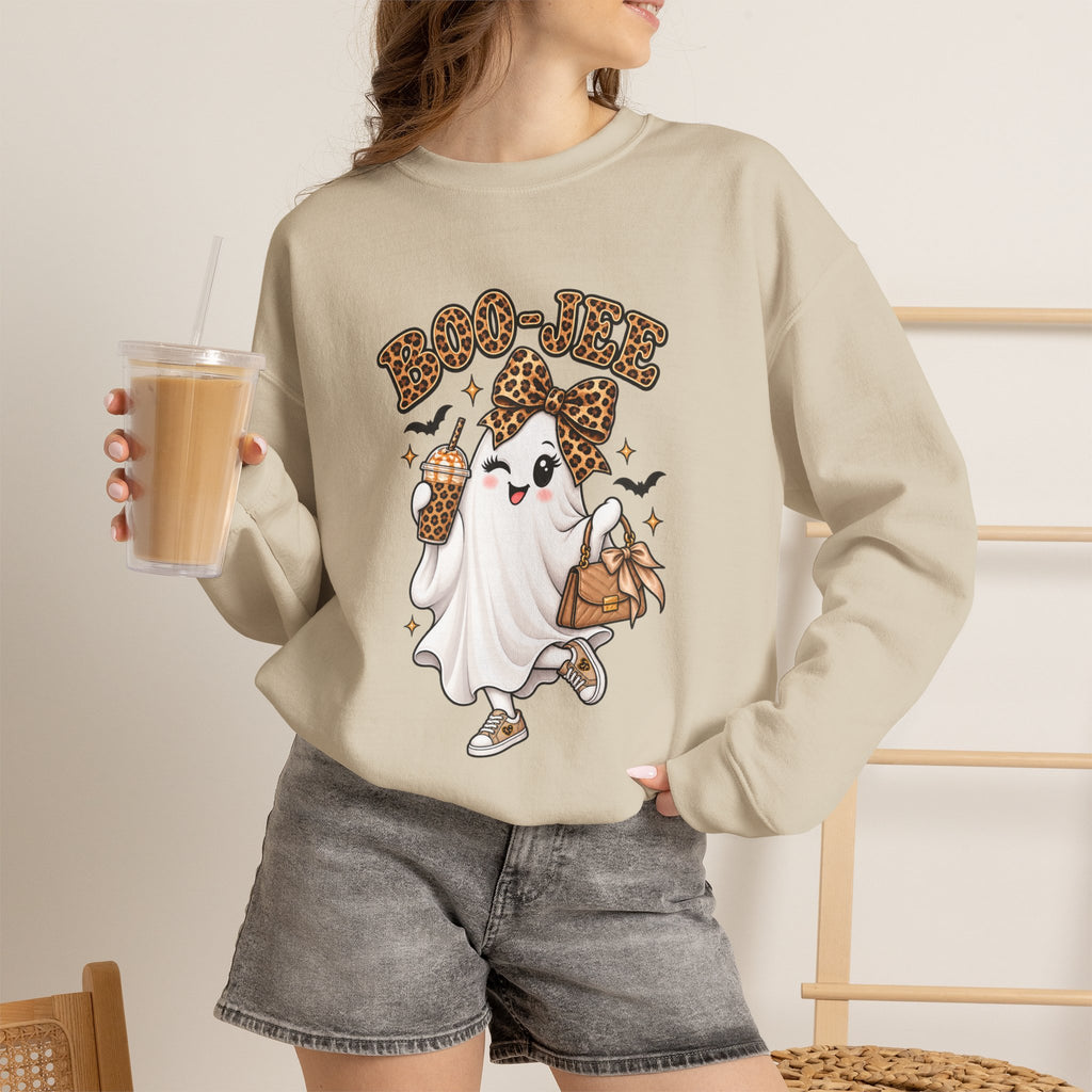 Boo-Jee Leopard Ghost Sweatshirt — Cute Halloween Graphic Crewneck