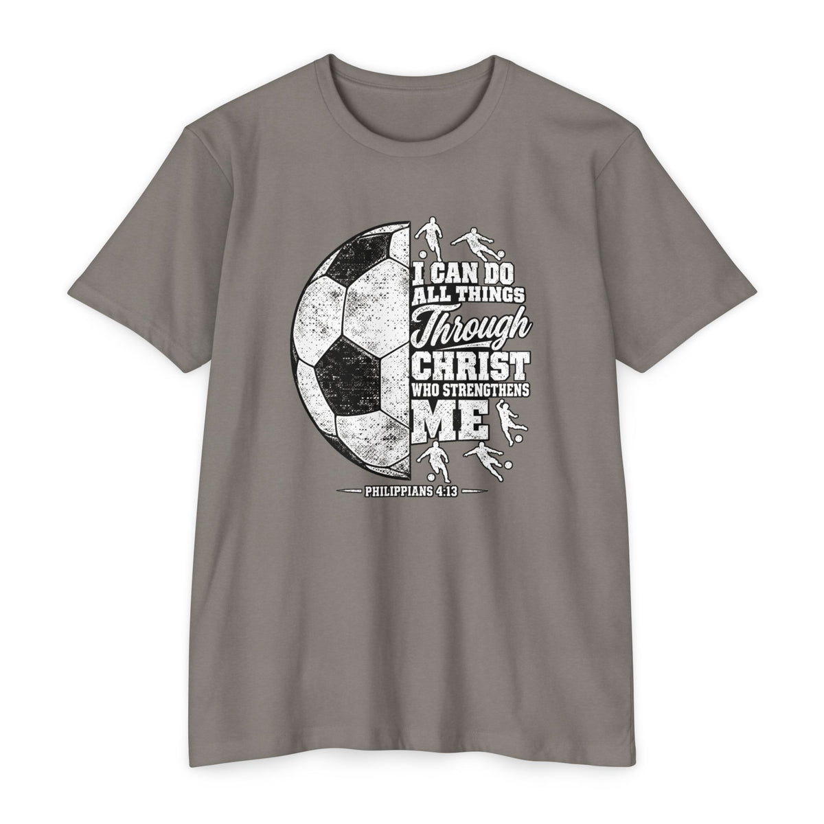 Christian Soccer T-Shirt — “I Can Do All Things Through Christ” Faith Soccer Tee