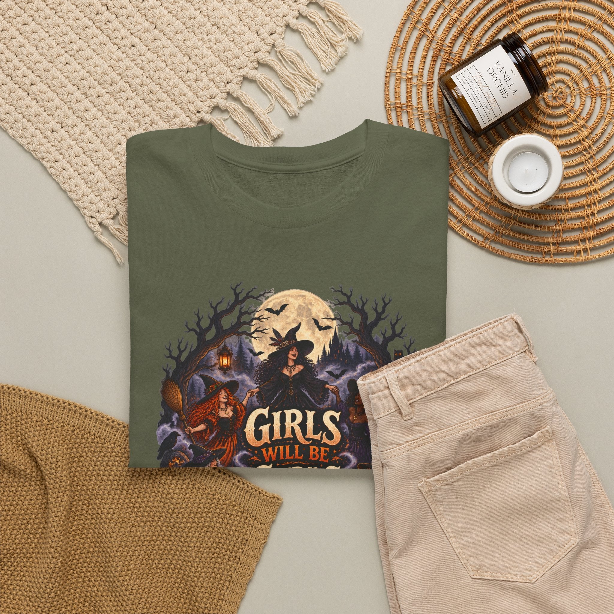 Girls Will Be Girls T-Shirt — Witchy Campfire Illustration Tee