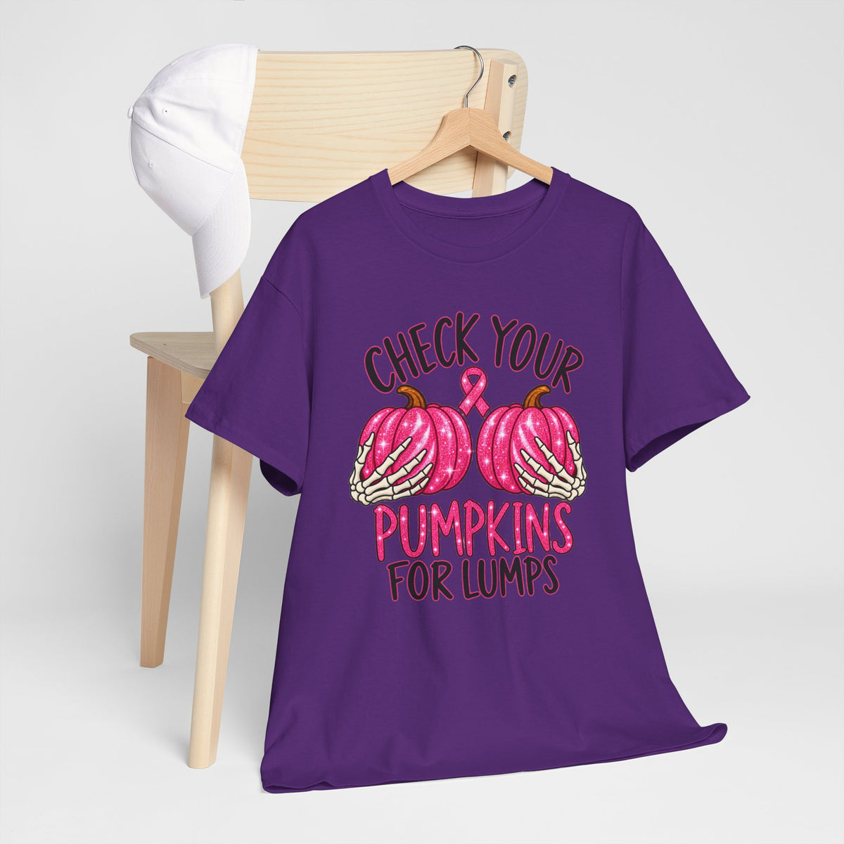 Breast Cancer Awareness T-Shirt — "Check Your Pumpkins for Lumps" Pink Ribbon Tee