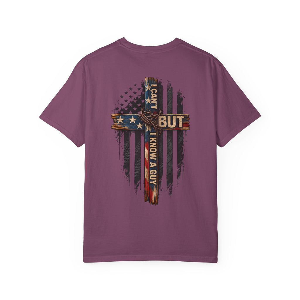 T-Shirt — 'I Can't But I Know A Guy' American Flag Cross Graphic