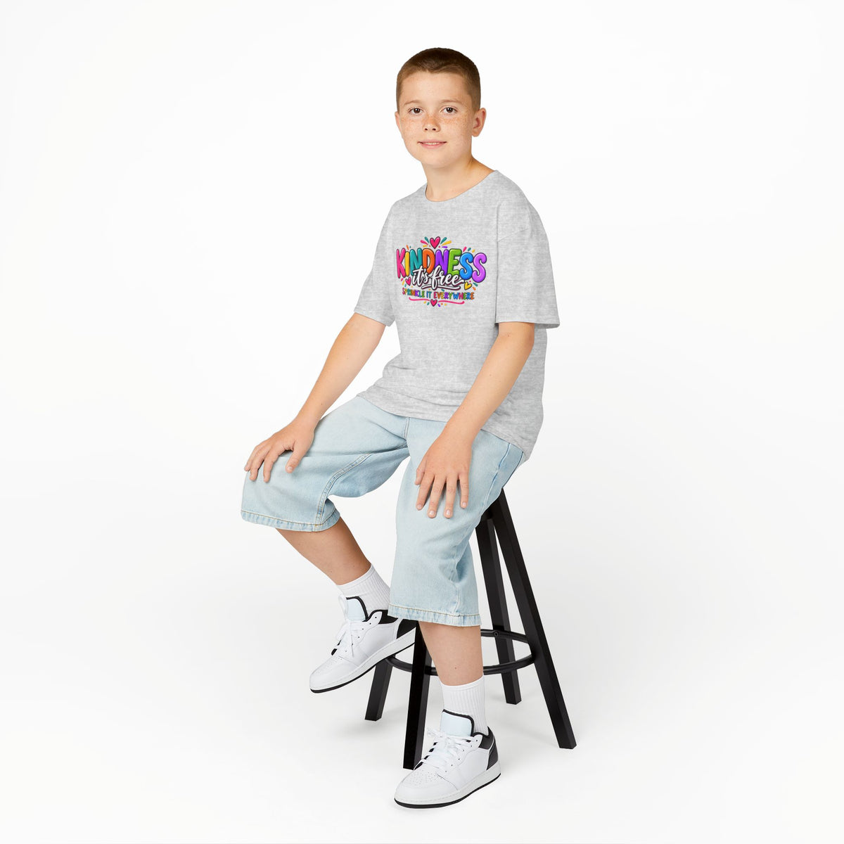 Kids Tee — "Kindness Is Free" Colorful Rainbow Graphic