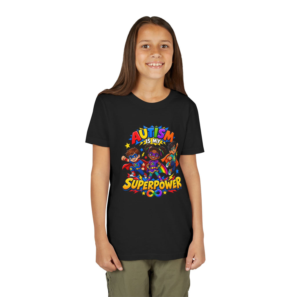 Youth Tee — "Autism Is My Superpower" Colorful Superhero Kids Shirt