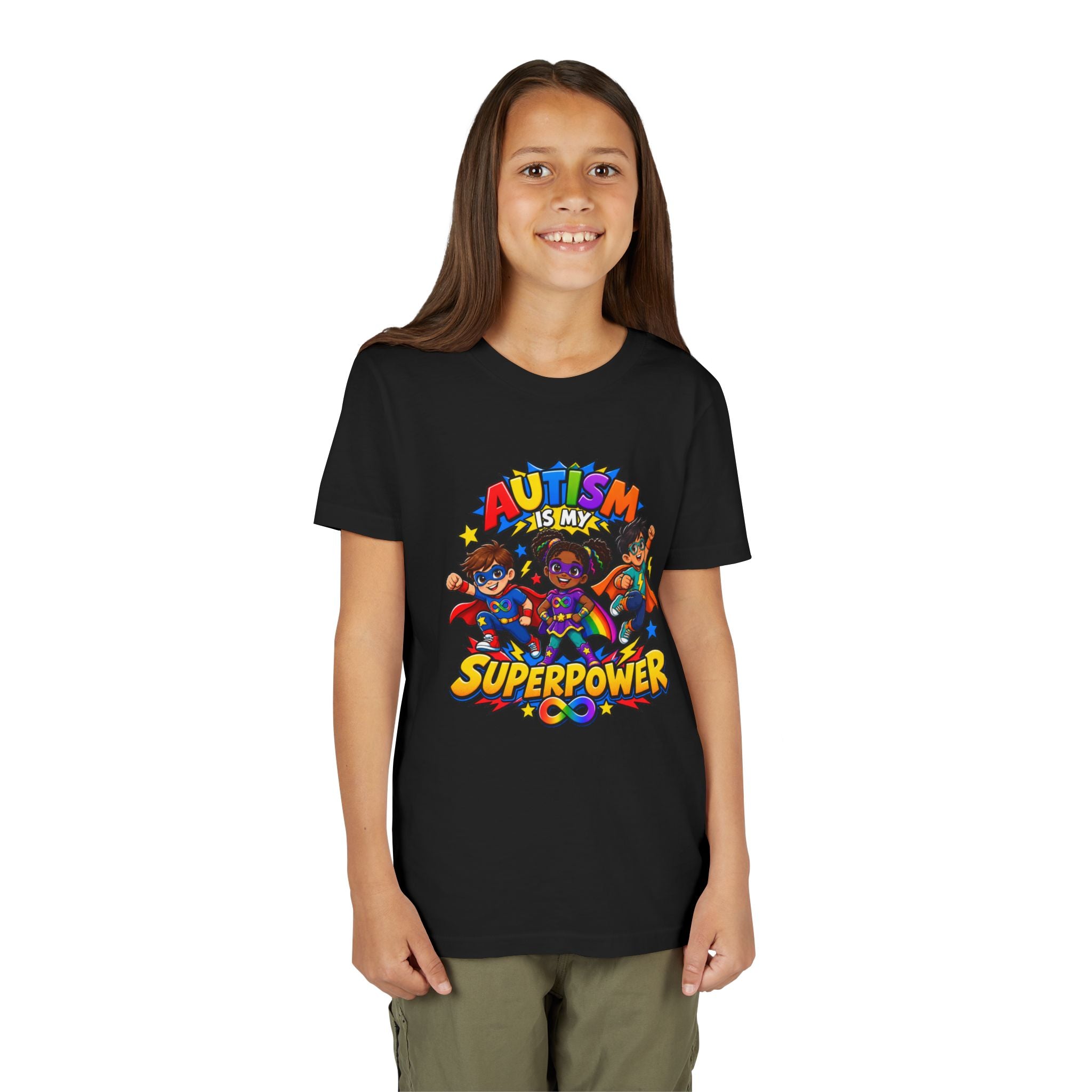 Youth Tee — "Autism Is My Superpower" Colorful Superhero Kids Shirt