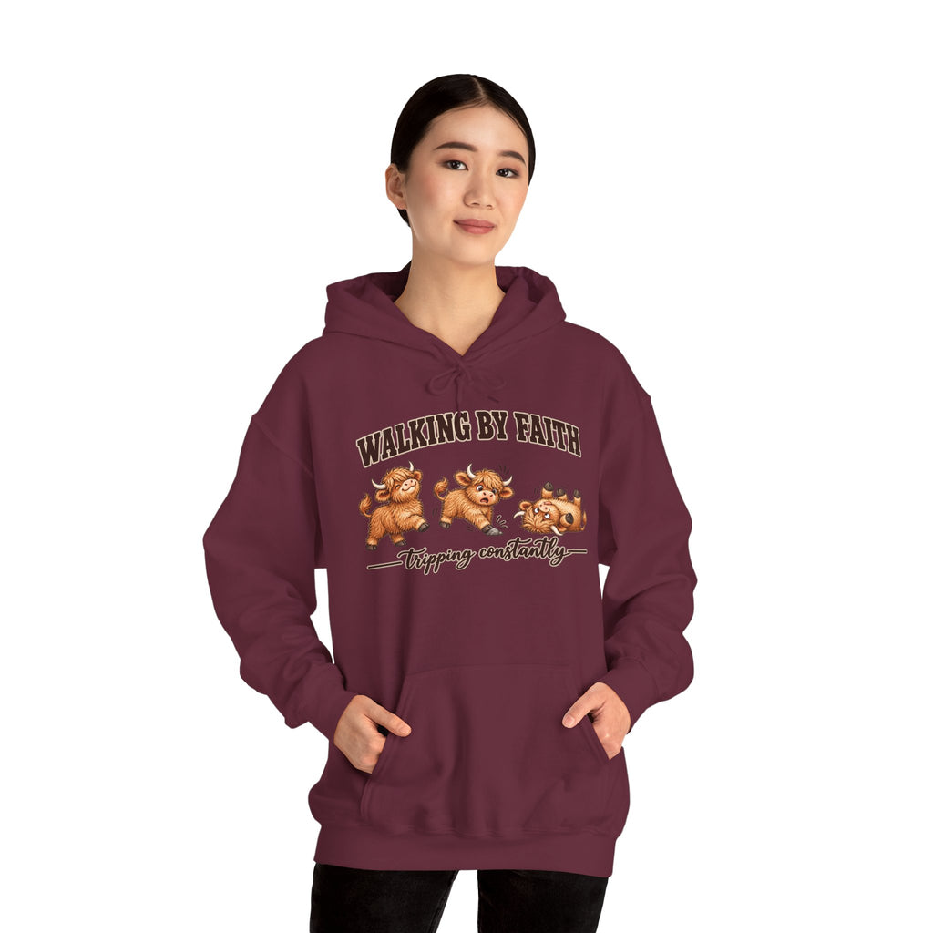 Walking by Faith Christian Highland Cow Hoodie