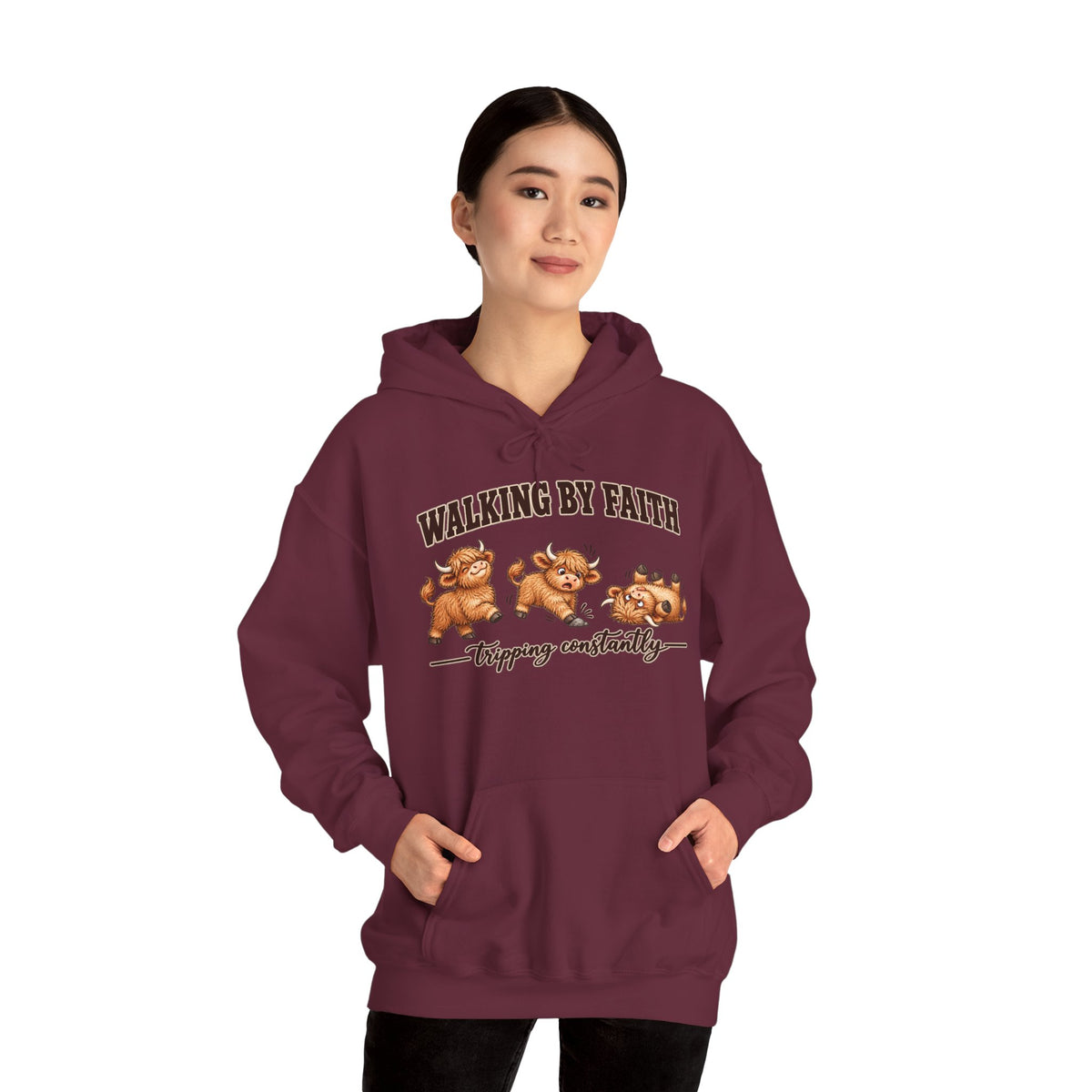 Walking by Faith Christian Highland Cow Hoodie
