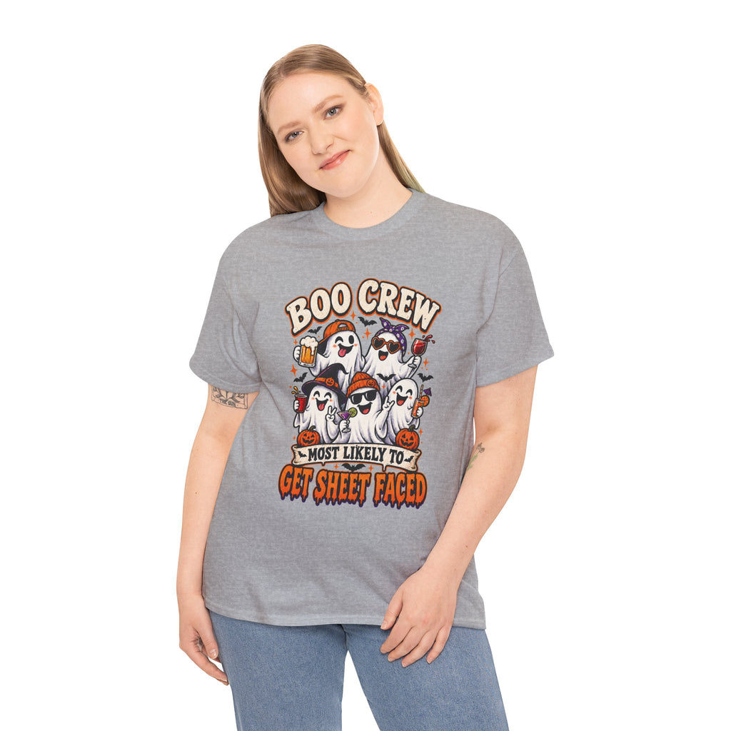Boo Crew Halloween T-Shirt — “Most Likely to Get Sheet Faced” Funny Ghost Party Tee