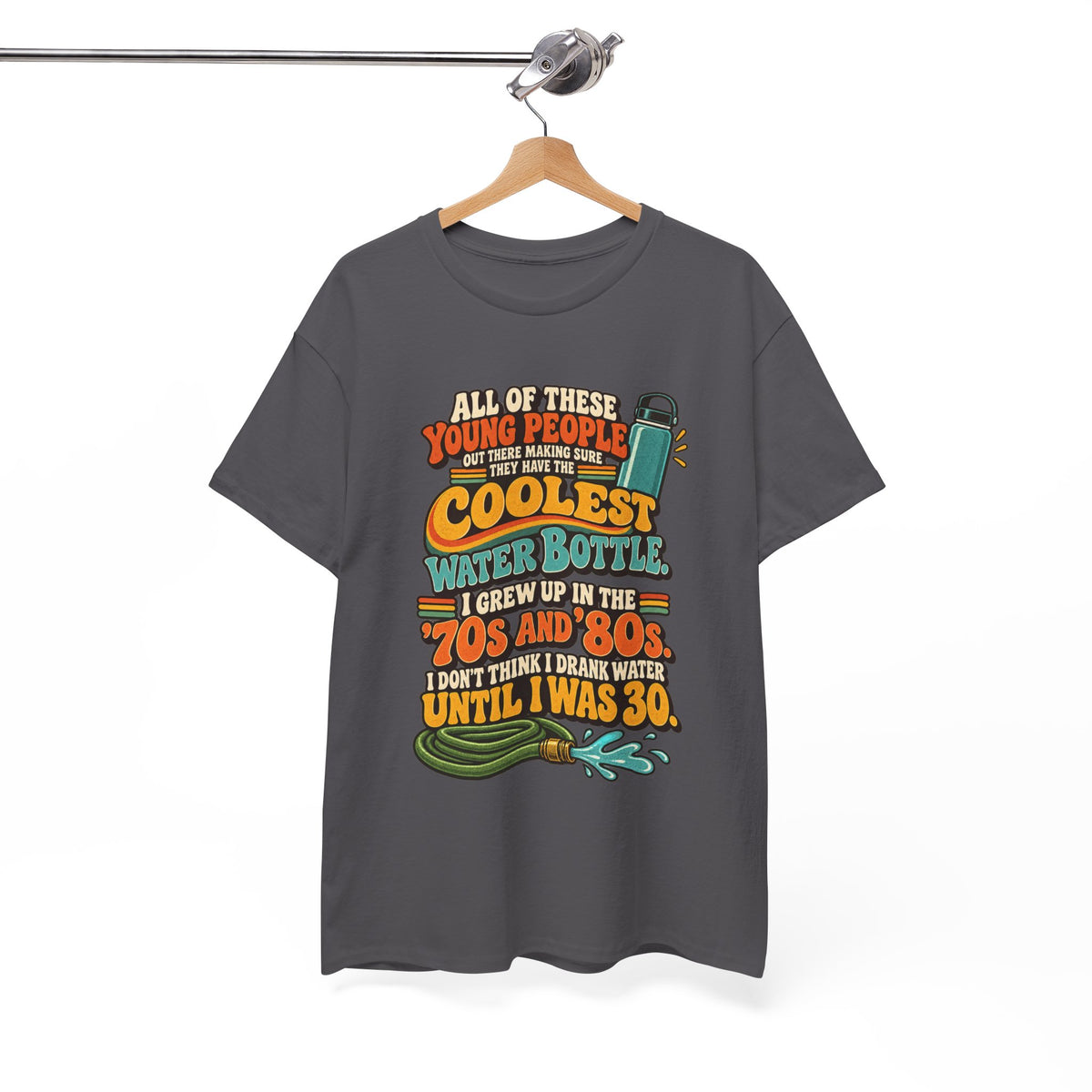Retro 70s-80s Funny Water Bottle Tee — "Coolest Water Bottle" Graphic T-Shirt
