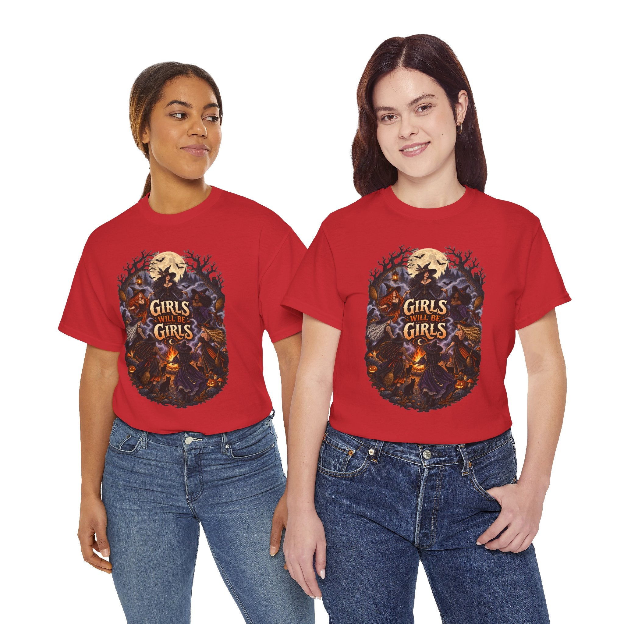 Girls Will Be Girls T-Shirt — Witchy Campfire Illustration Tee