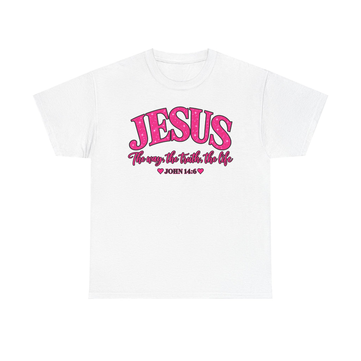 Christian T-Shirt — "JESUS The way, the truth, the life" (John 14:6) Pink Vintage Script