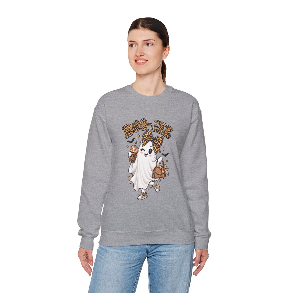 Boo-Jee Leopard Ghost Sweatshirt — Cute Halloween Graphic Crewneck