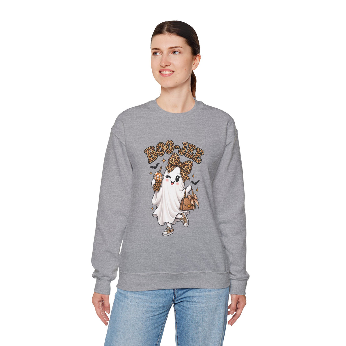 Boo-Jee Leopard Ghost Sweatshirt — Cute Halloween Graphic Crewneck