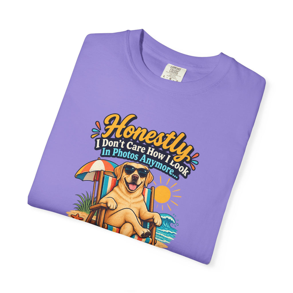 Honestly I Don’t Care How I Look In Photos Anymore T-Shirt — Funny Beach Dog Graphic Tee