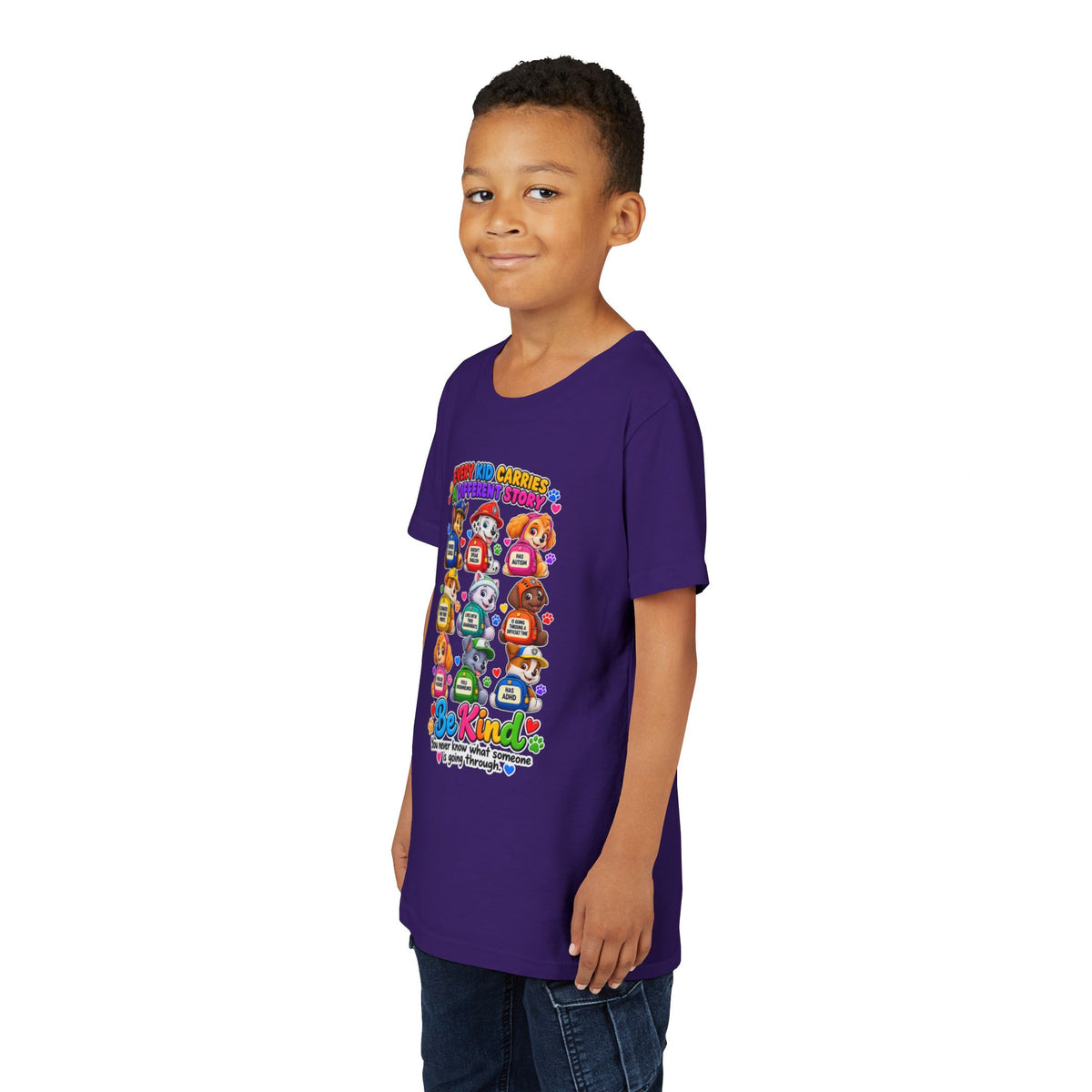 Be Kind Youth Short Sleeve Tee – Colorful Cartoon Character Shirt