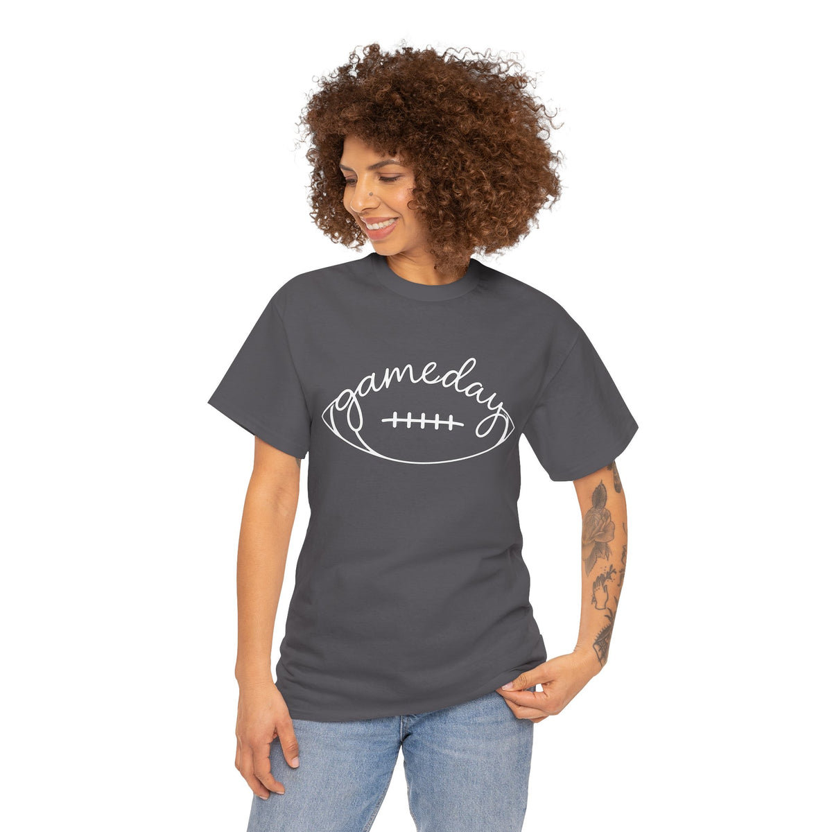 Gameday Football Tee — 'gameday' Script Football Graphic T-Shirt