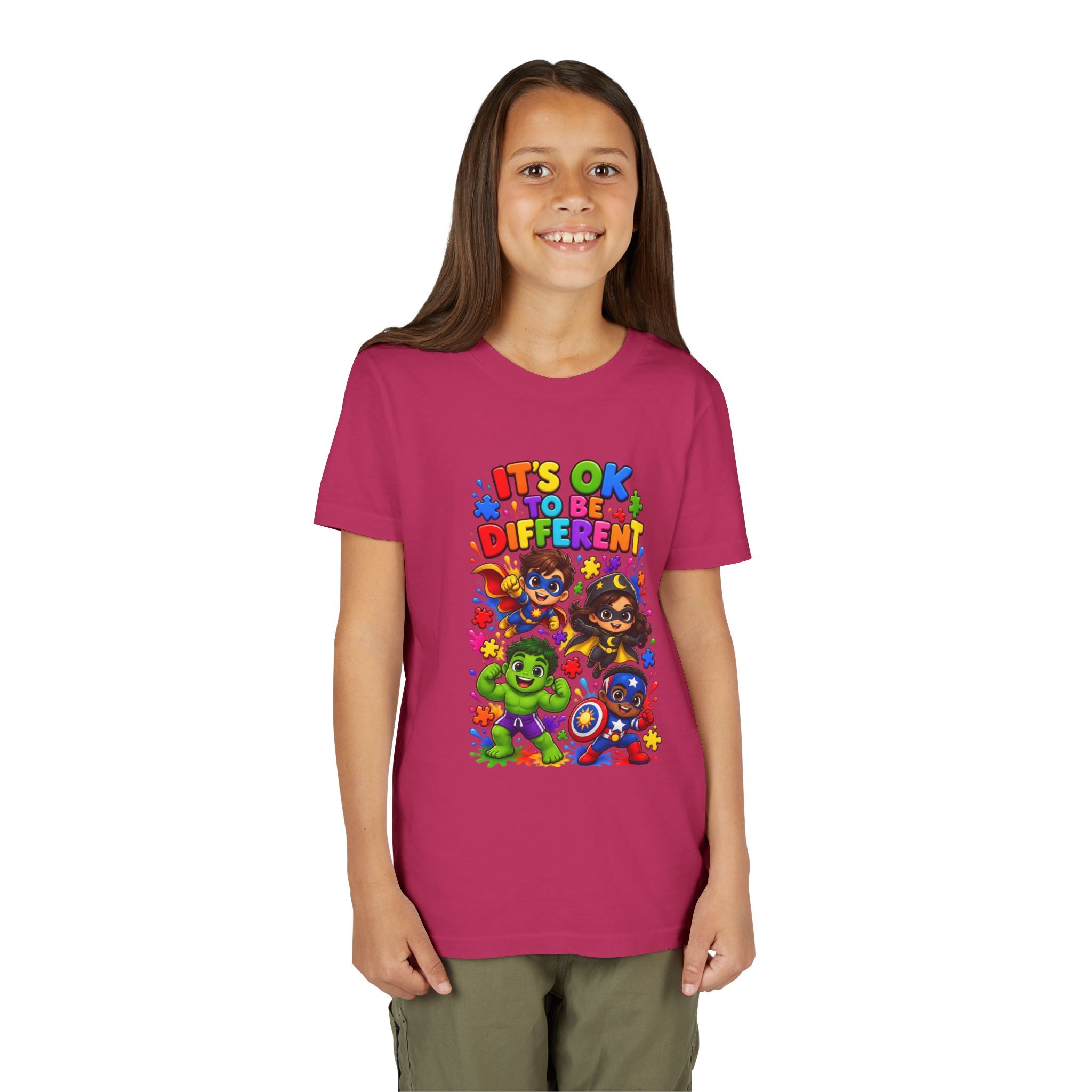 Kids T-Shirt — "It's OK to Be Different" Colorful Superhero Diversity Tee
