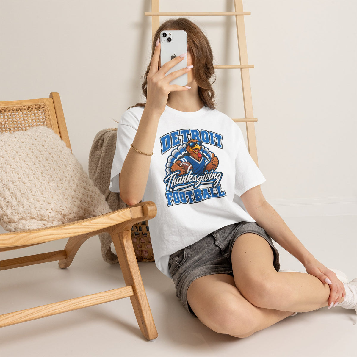 Detroit Thanksgiving Football Tee — Turkey Mascot Game Day Shirt