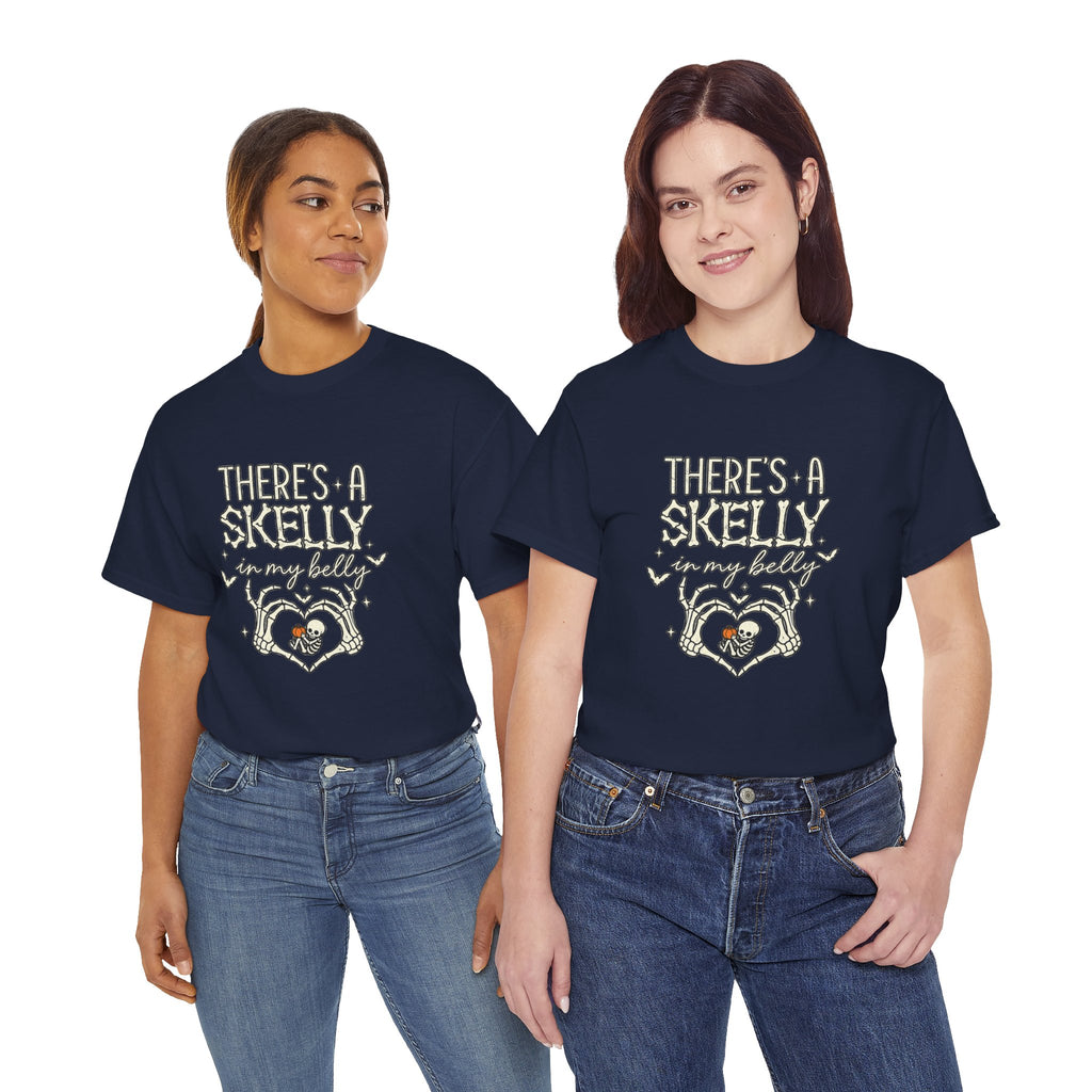 Skeleton Heart T‑Shirt — "There's a Skelly in My Belly" Cute Halloween Tee