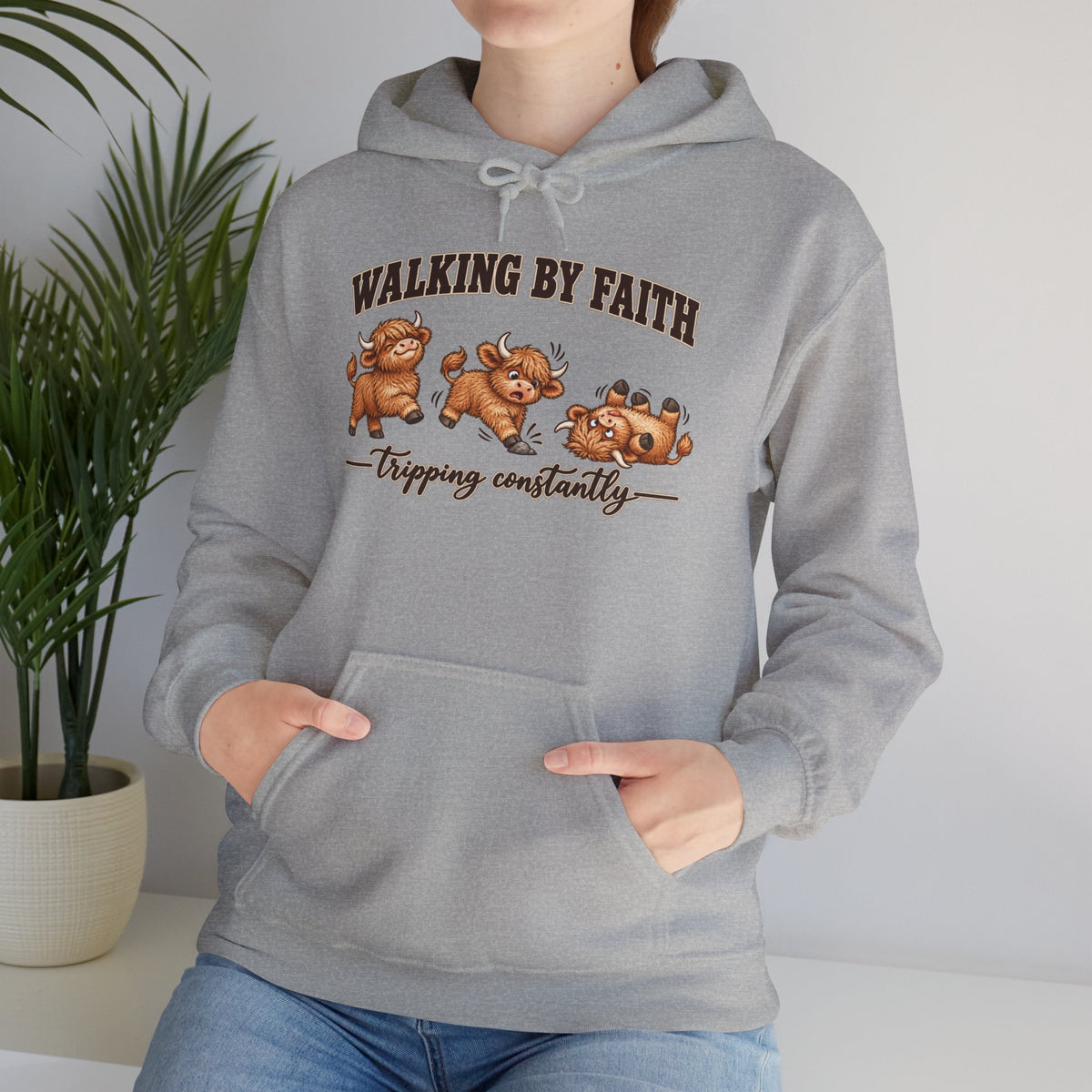 Walking by Faith Christian Highland Cow Hoodie