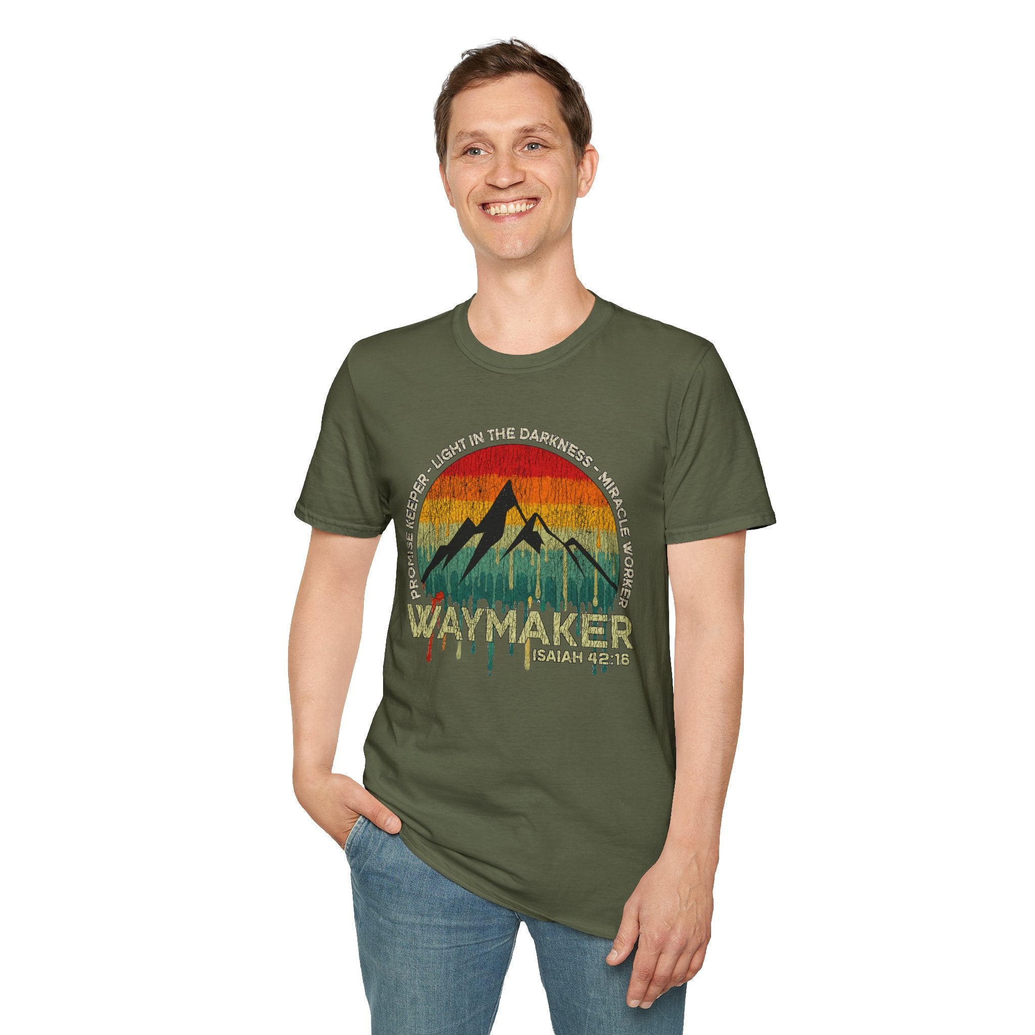 Waymaker Mountain T-Shirt — “Promise Keeper, Light in the Darkness” Christian Graphic Tee