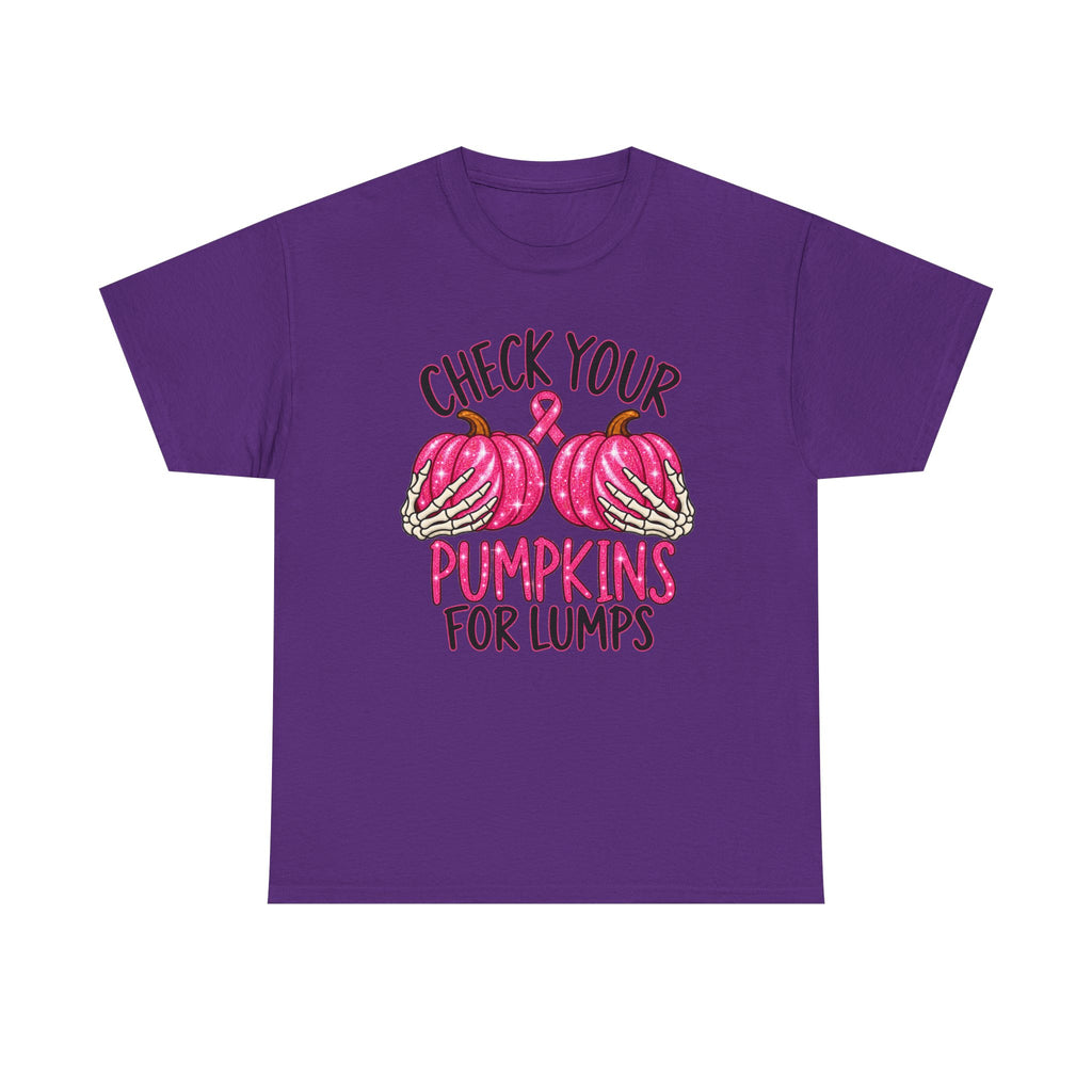 Breast Cancer Awareness T-Shirt — "Check Your Pumpkins for Lumps" Pink Ribbon Tee