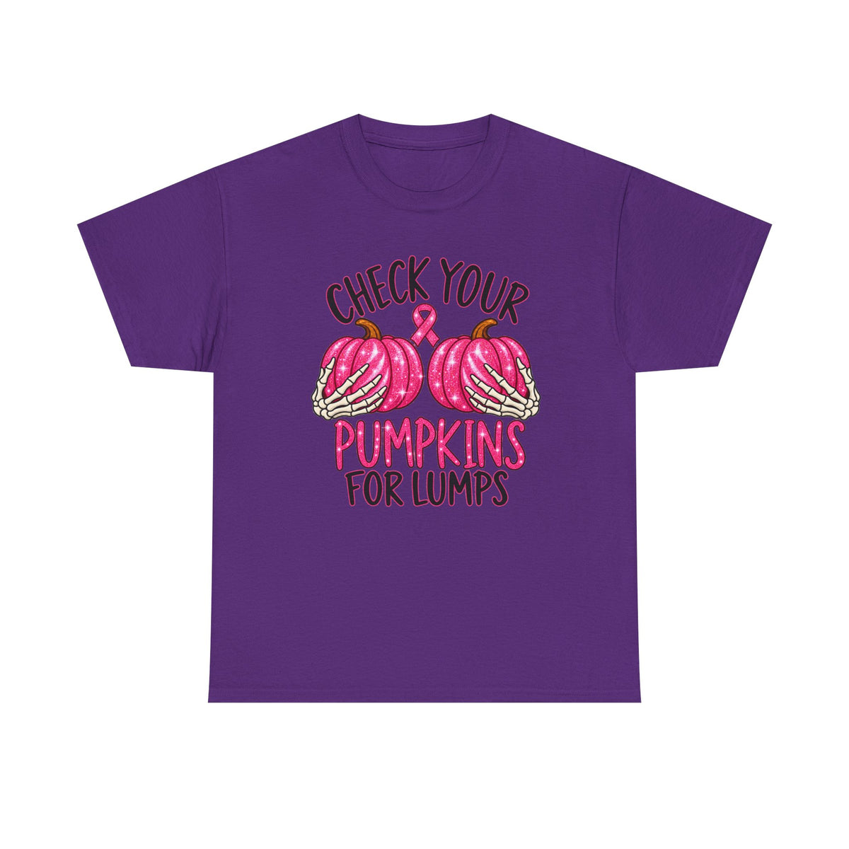 Breast Cancer Awareness T-Shirt — "Check Your Pumpkins for Lumps" Pink Ribbon Tee