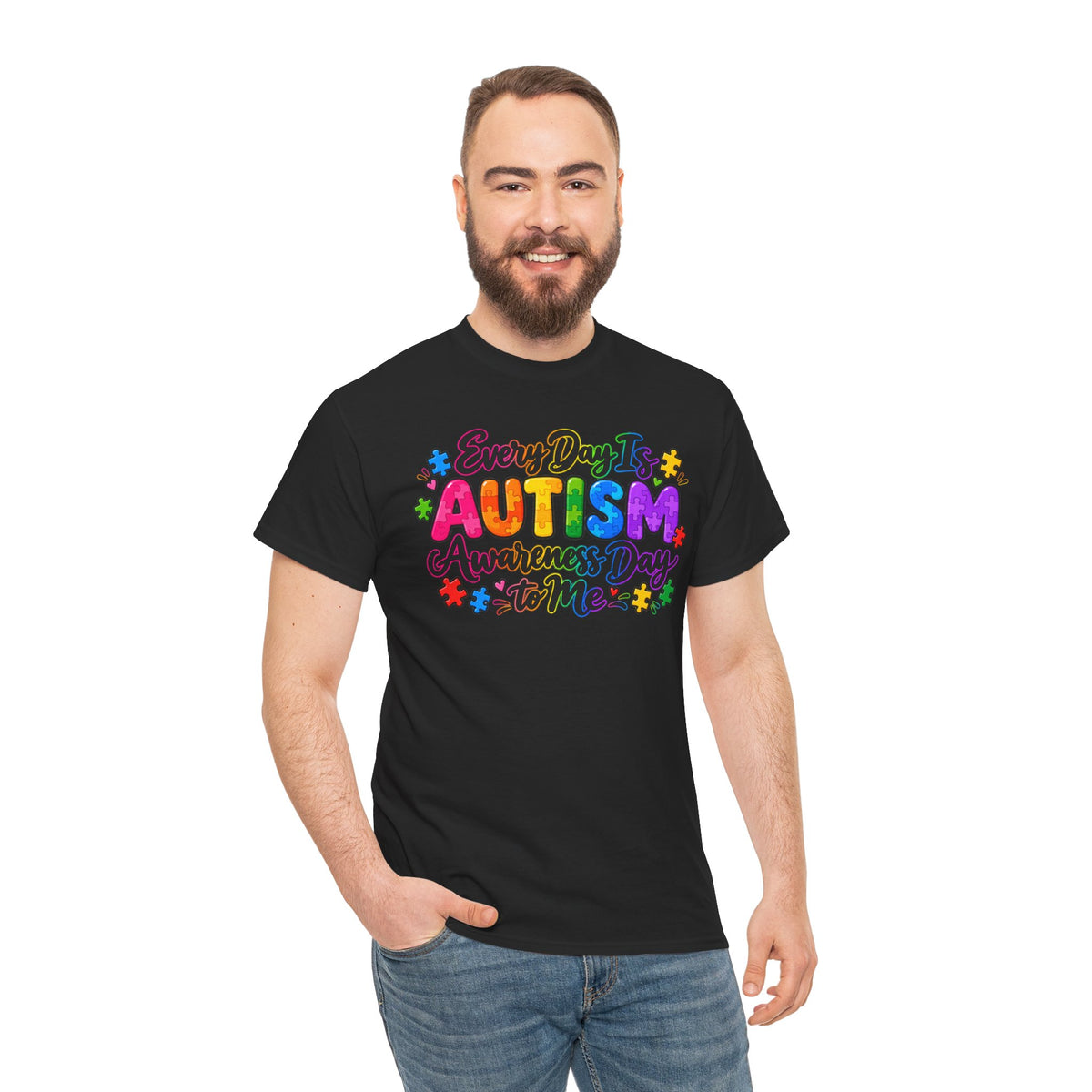 Autism Awareness T-Shirt — "Every Day Is Autism Awareness Day to Me" Colorful Puzzle Tee