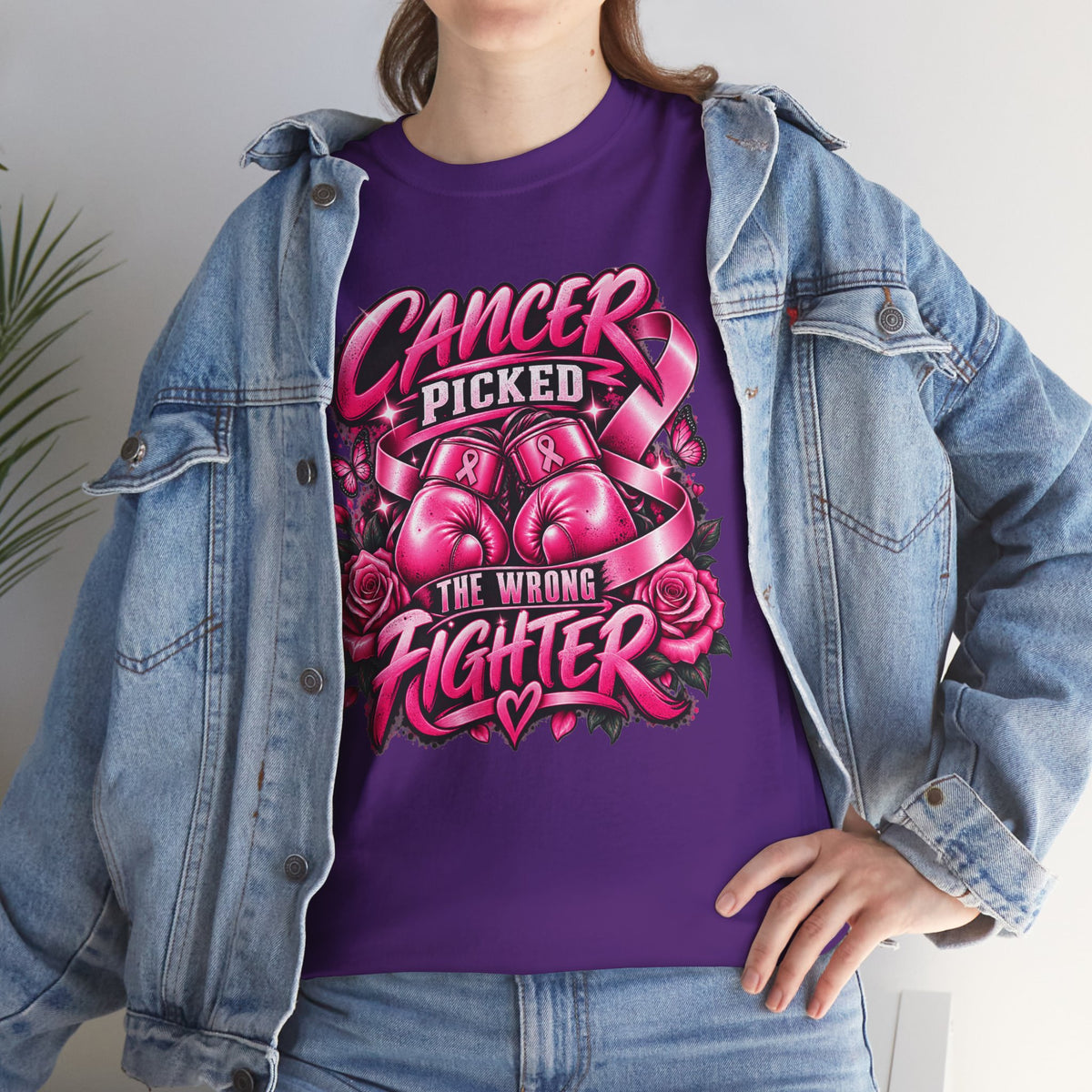 Cancer Picked The Wrong Fighter T-Shirt — Breast Cancer Awareness Support Tee