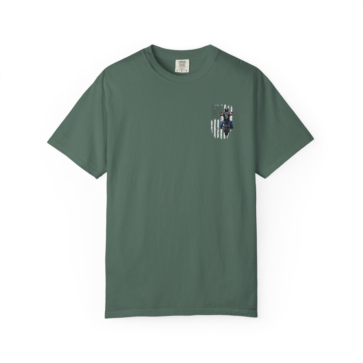 American Biker T-Shirt — Motorcycle Rider Back Graphic with Flag