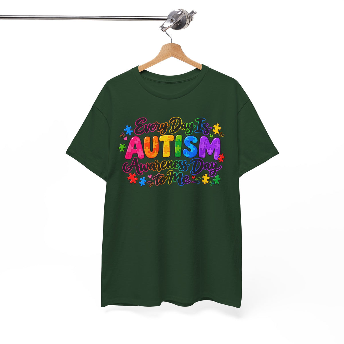 Autism Awareness T-Shirt — "Every Day Is Autism Awareness Day to Me" Colorful Puzzle Tee