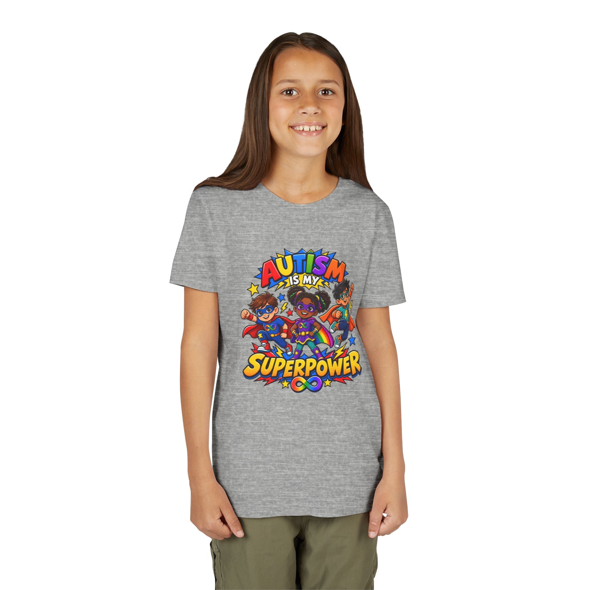 Youth Tee — "Autism Is My Superpower" Colorful Superhero Kids Shirt