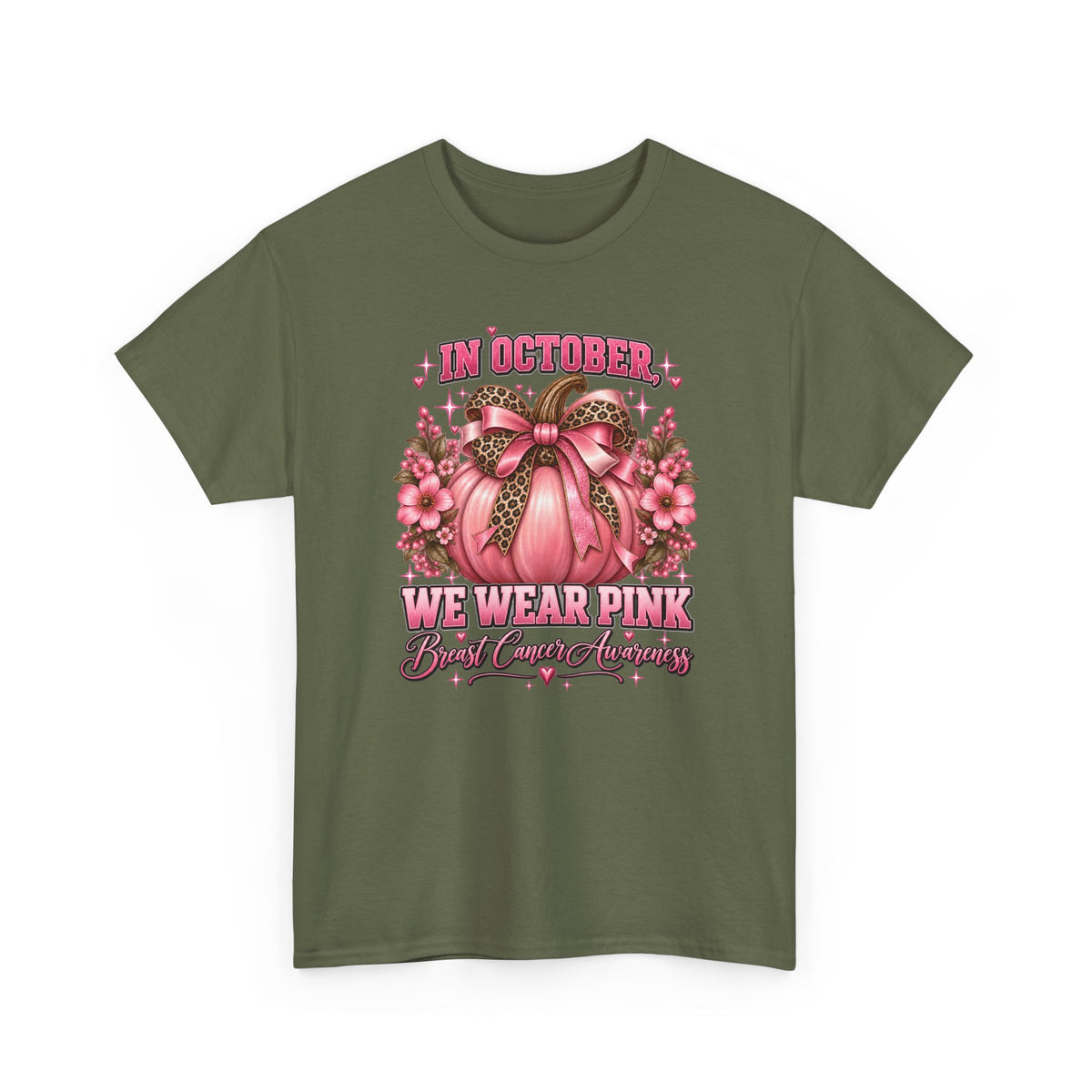 Breast Cancer Awareness T-Shirt — "In October We Wear Pink" Pumpkin Design